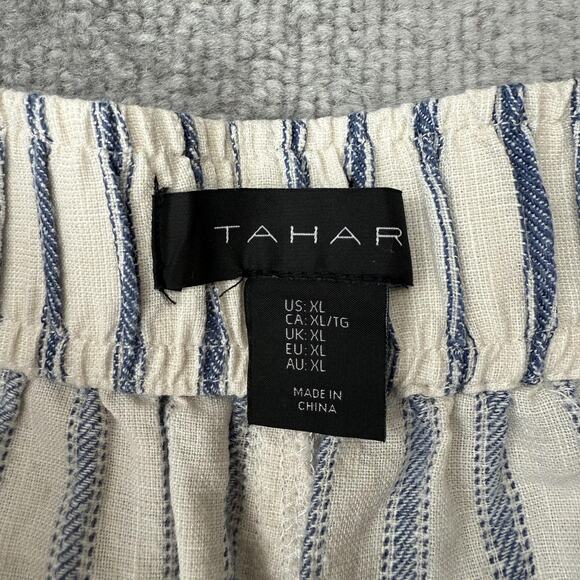 Tahari Pants Womens XL Blue Cream Stripe Linen Blend Wide Leg Cropped High Rise - Picture 4 of 11